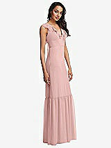 Side View Thumbnail - Rose - PANTONE Rose Quartz Tiered Ruffle Plunge Neck Open-Back Maxi Dress with Deep Ruffle Skirt