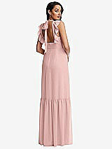 Rear View Thumbnail - Rose - PANTONE Rose Quartz Tiered Ruffle Plunge Neck Open-Back Maxi Dress with Deep Ruffle Skirt