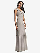 Side View Thumbnail - Taupe Tiered Ruffle Plunge Neck Open-Back Maxi Dress with Deep Ruffle Skirt