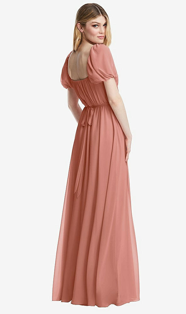 Back View - Desert Rose Regency Empire Waist Puff Sleeve Chiffon Maxi Dress