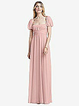 Front View Thumbnail - Rose - PANTONE Rose Quartz Regency Empire Waist Puff Sleeve Chiffon Maxi Dress