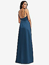 Rear View Thumbnail - Dusk Blue Adjustable Strap Faux Wrap Maxi Dress with Covered Button Details