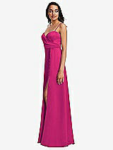Side View Thumbnail - Think Pink Adjustable Strap Faux Wrap Maxi Dress with Covered Button Details