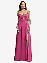 Front View Thumbnail - Tea Rose Adjustable Strap Faux Wrap Maxi Dress with Covered Button Details
