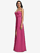 Side View Thumbnail - Tea Rose Adjustable Strap Faux Wrap Maxi Dress with Covered Button Details