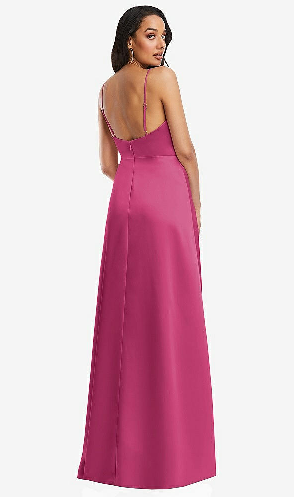 Back View - Tea Rose Adjustable Strap Faux Wrap Maxi Dress with Covered Button Details