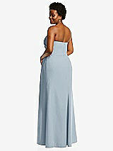 Rear View Thumbnail - Mist Strapless Pleated Faux Wrap Trumpet Gown with Front Slit