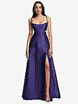Front View Thumbnail - Grape Open Neckline Cutout Satin Twill A-Line Gown with Pockets