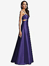 Side View Thumbnail - Grape Open Neckline Cutout Satin Twill A-Line Gown with Pockets