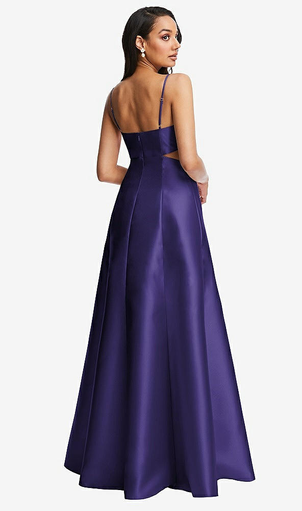Back View - Grape Open Neckline Cutout Satin Twill A-Line Gown with Pockets