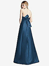 Front View Thumbnail - Dusk Blue Strapless A-line Satin Gown with Modern Bow Detail