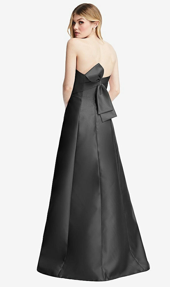 Front View - Pewter Strapless A-line Satin Gown with Modern Bow Detail