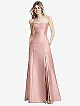 Rear View Thumbnail - Rose - PANTONE Rose Quartz Strapless A-line Satin Gown with Modern Bow Detail