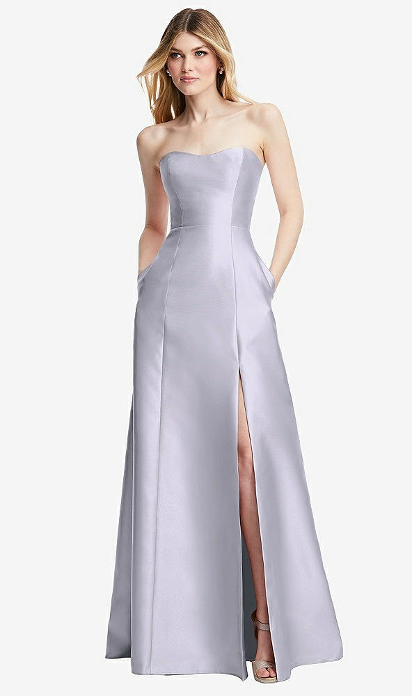 Back View - Silver Dove Strapless A-line Satin Gown with Modern Bow Detail
