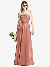 Alt View 1 Thumbnail - Desert Rose Shirred Bodice Strapless Chiffon Maxi Dress with Optional Straps