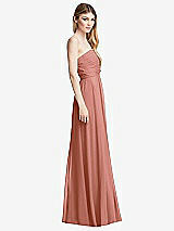 Side View Thumbnail - Desert Rose Shirred Bodice Strapless Chiffon Maxi Dress with Optional Straps