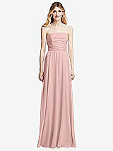 Front View Thumbnail - Rose - PANTONE Rose Quartz Shirred Bodice Strapless Chiffon Maxi Dress with Optional Straps