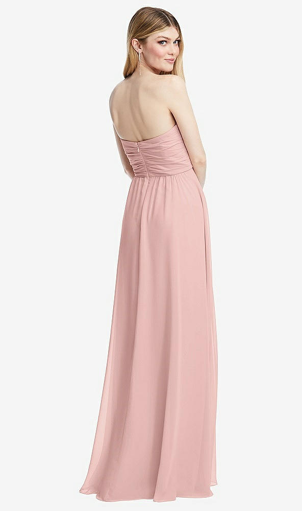 Back View - Rose - PANTONE Rose Quartz Shirred Bodice Strapless Chiffon Maxi Dress with Optional Straps