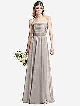 Alt View 1 Thumbnail - Taupe Shirred Bodice Strapless Chiffon Maxi Dress with Optional Straps