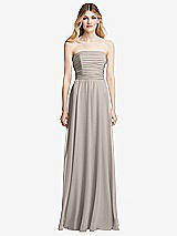 Front View Thumbnail - Taupe Shirred Bodice Strapless Chiffon Maxi Dress with Optional Straps
