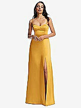 Alt View 1 Thumbnail - NYC Yellow Bustier A-Line Maxi Dress with Adjustable Spaghetti Straps