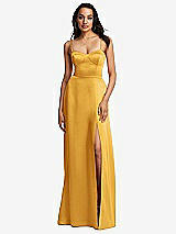 Front View Thumbnail - NYC Yellow Bustier A-Line Maxi Dress with Adjustable Spaghetti Straps