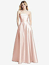 Front View Thumbnail - Blush Strapless Bias Cuff Bodice Satin Gown with Pockets