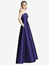 Side View Thumbnail - Grape Strapless Bias Cuff Bodice Satin Gown with Pockets