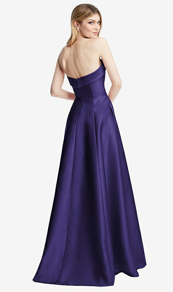 Back View - Grape Strapless Bias Cuff Bodice Satin Gown with Pockets