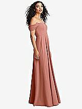 Side View Thumbnail - Desert Rose Off-the-Shoulder Pleated Cap Sleeve A-line Maxi Dress