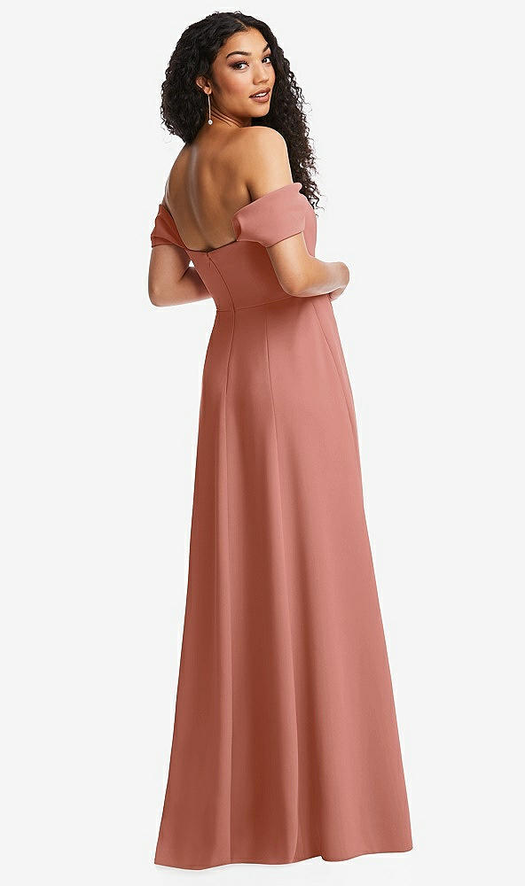 Back View - Desert Rose Off-the-Shoulder Pleated Cap Sleeve A-line Maxi Dress
