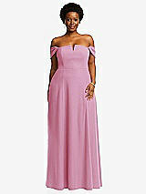 Alt View 2 Thumbnail - Powder Pink Off-the-Shoulder Pleated Cap Sleeve A-line Maxi Dress