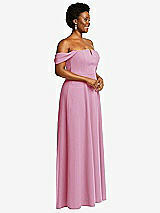 Alt View 3 Thumbnail - Powder Pink Off-the-Shoulder Pleated Cap Sleeve A-line Maxi Dress