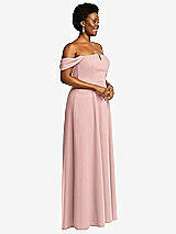 Alt View 3 Thumbnail - Rose - PANTONE Rose Quartz Off-the-Shoulder Pleated Cap Sleeve A-line Maxi Dress