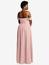 Alt View 4 Thumbnail - Rose - PANTONE Rose Quartz Off-the-Shoulder Pleated Cap Sleeve A-line Maxi Dress