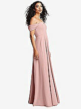 Side View Thumbnail - Rose - PANTONE Rose Quartz Off-the-Shoulder Pleated Cap Sleeve A-line Maxi Dress