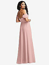 Rear View Thumbnail - Rose - PANTONE Rose Quartz Off-the-Shoulder Pleated Cap Sleeve A-line Maxi Dress