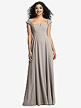 Alt View 1 Thumbnail - Taupe Off-the-Shoulder Pleated Cap Sleeve A-line Maxi Dress