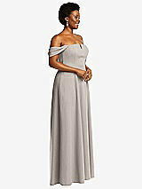 Alt View 3 Thumbnail - Taupe Off-the-Shoulder Pleated Cap Sleeve A-line Maxi Dress