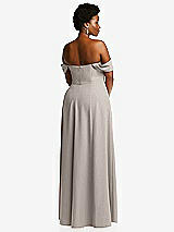 Alt View 4 Thumbnail - Taupe Off-the-Shoulder Pleated Cap Sleeve A-line Maxi Dress