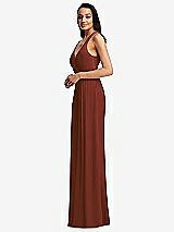 Side View Thumbnail - Auburn Moon Pleated V-Neck Closed Back Trumpet Gown with Draped Front Slit