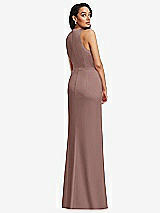 Rear View Thumbnail - Sienna Pleated V-Neck Closed Back Trumpet Gown with Draped Front Slit