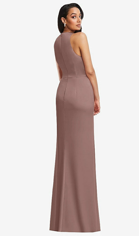 Back View - Sienna Pleated V-Neck Closed Back Trumpet Gown with Draped Front Slit