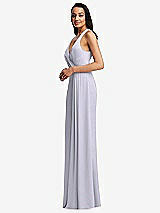 Side View Thumbnail - Silver Dove Pleated V-Neck Closed Back Trumpet Gown with Draped Front Slit