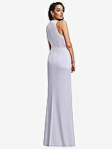 Rear View Thumbnail - Silver Dove Pleated V-Neck Closed Back Trumpet Gown with Draped Front Slit
