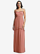 Front View Thumbnail - Desert Rose Ruffle-Trimmed Cutout Tie-Back Maxi Dress with Tiered Skirt