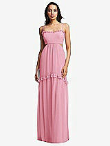 Front View Thumbnail - Peony Pink Ruffle-Trimmed Cutout Tie-Back Maxi Dress with Tiered Skirt