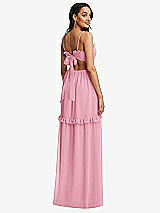 Rear View Thumbnail - Peony Pink Ruffle-Trimmed Cutout Tie-Back Maxi Dress with Tiered Skirt