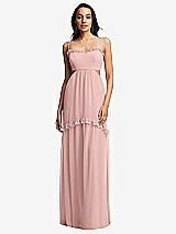 Front View Thumbnail - Rose - PANTONE Rose Quartz Ruffle-Trimmed Cutout Tie-Back Maxi Dress with Tiered Skirt