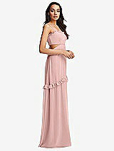 Side View Thumbnail - Rose - PANTONE Rose Quartz Ruffle-Trimmed Cutout Tie-Back Maxi Dress with Tiered Skirt